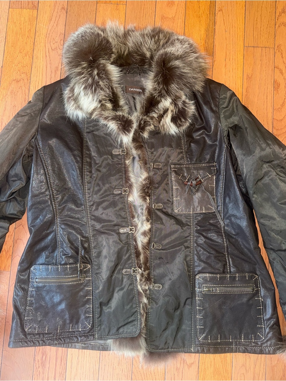 Rare Vintage Danier Brown Leather Jacket with Fur Trim